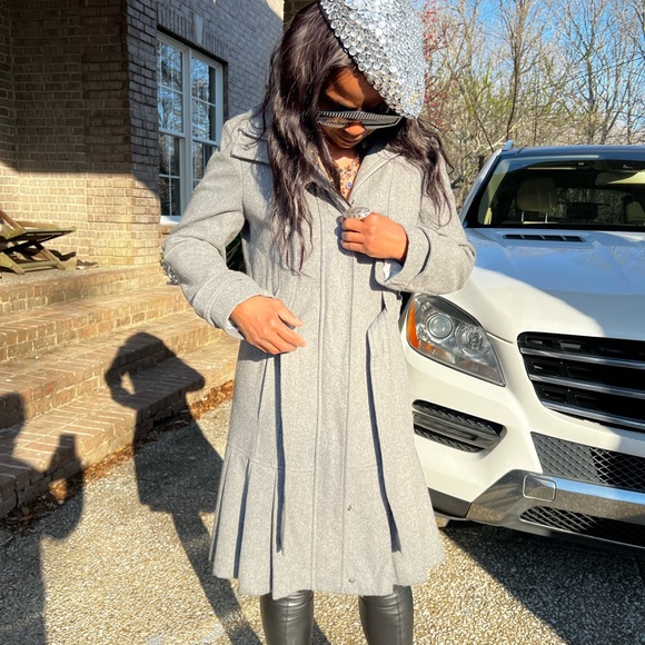 Designer Calvin Klein Womens Gray Wool Blend Long Sleeve Tie Front Coat Sz S-M - Picture 7 of 17